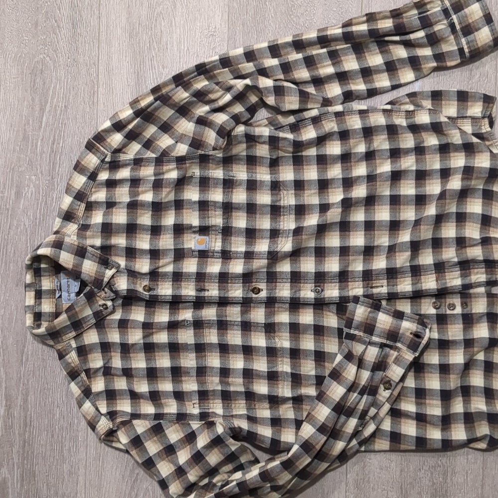 Carhartt Brown and Cream Plaid Long Sleeve Shirt